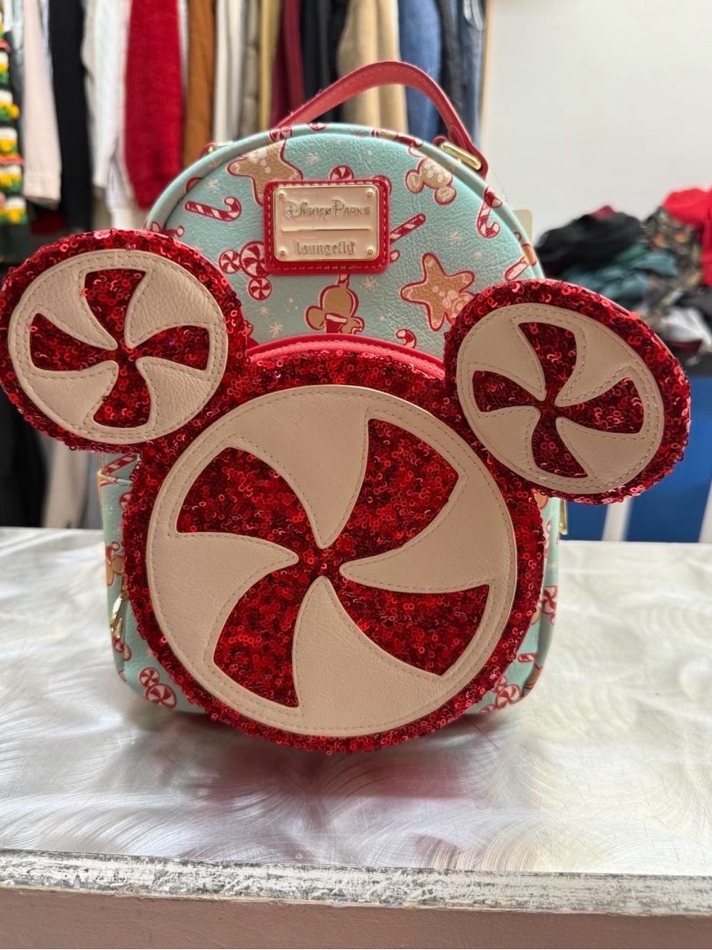 Loungefly Kids Mint & Red Peppermint Mickey Mini Backpack